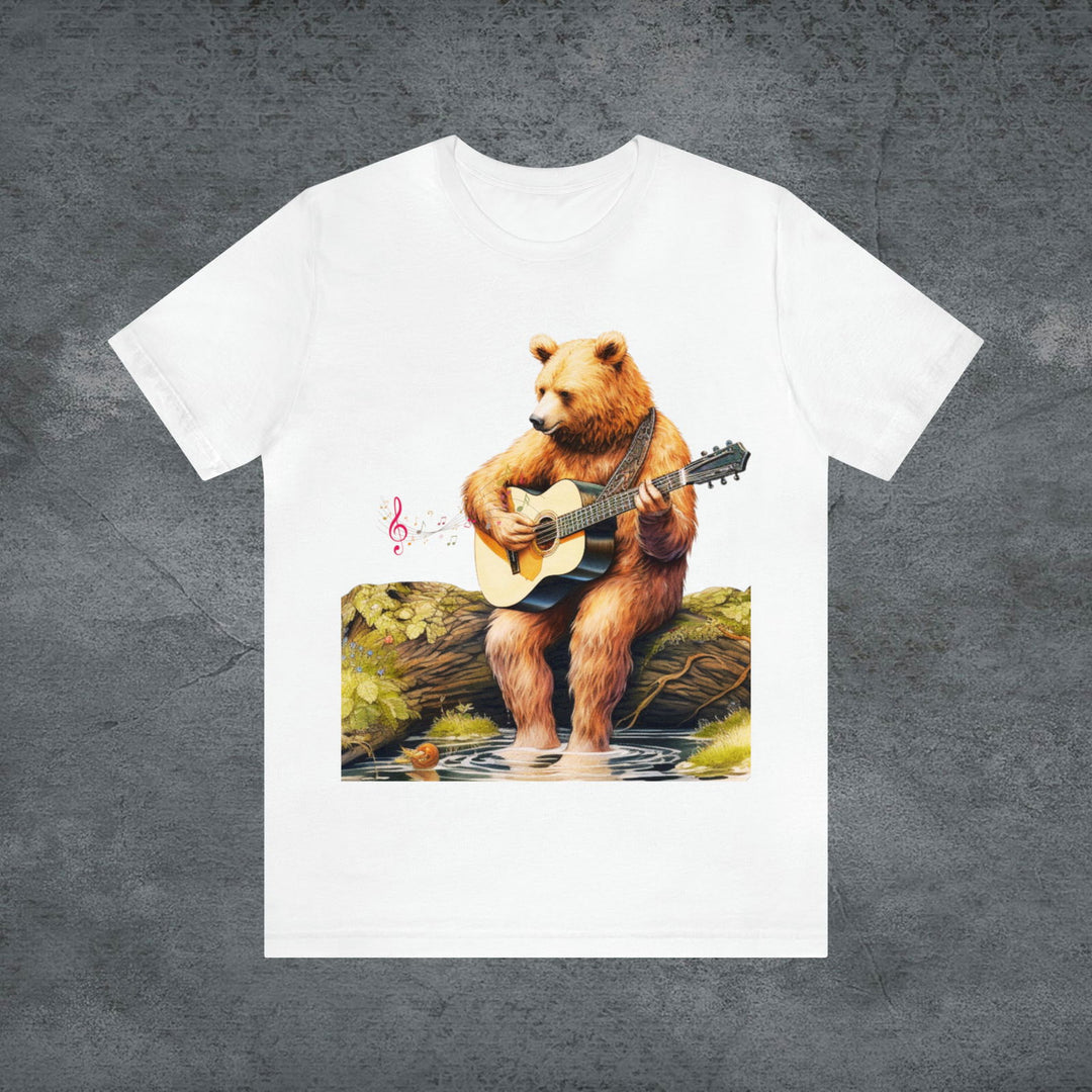 Woodland Serenade: Bear Playing Guitar Tee - Imagin Vibes - 