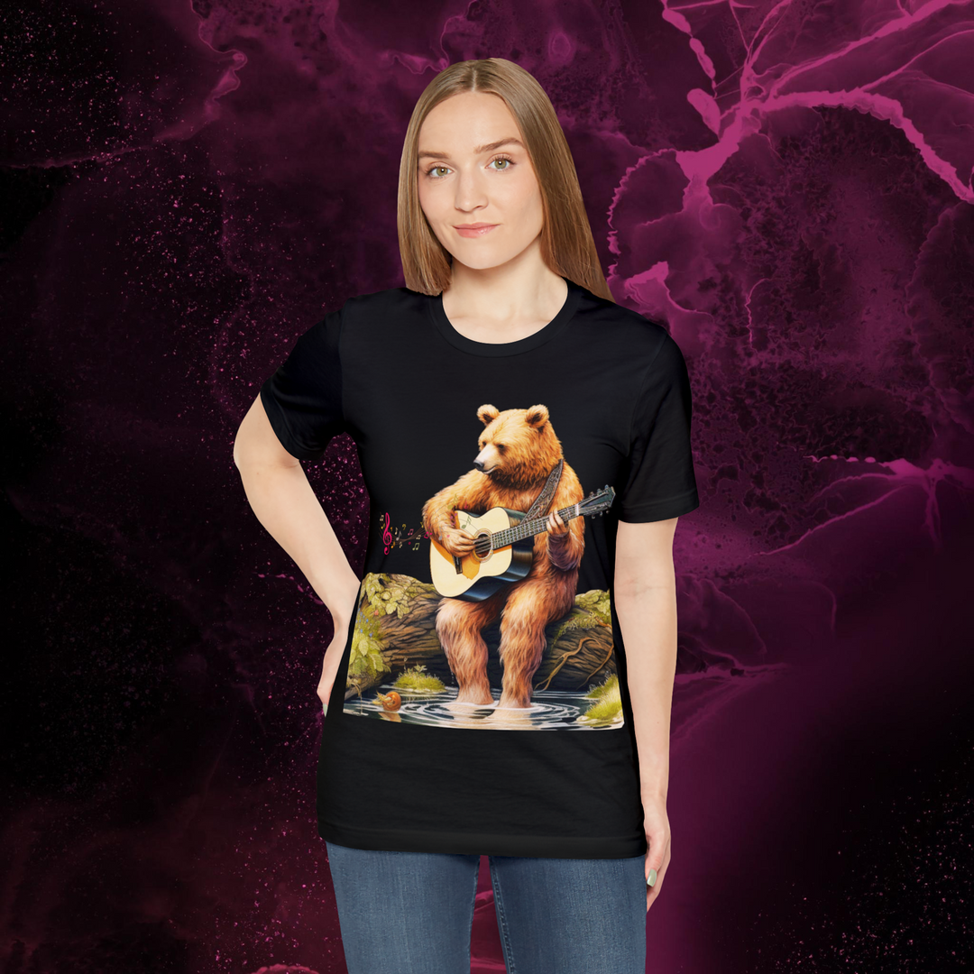 Woodland Serenade: Bear Playing Guitar Tee - Imagin Vibes - 