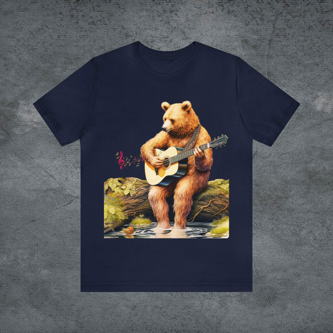 Woodland Serenade: Bear Playing Guitar Tee - Imagin Vibes - 