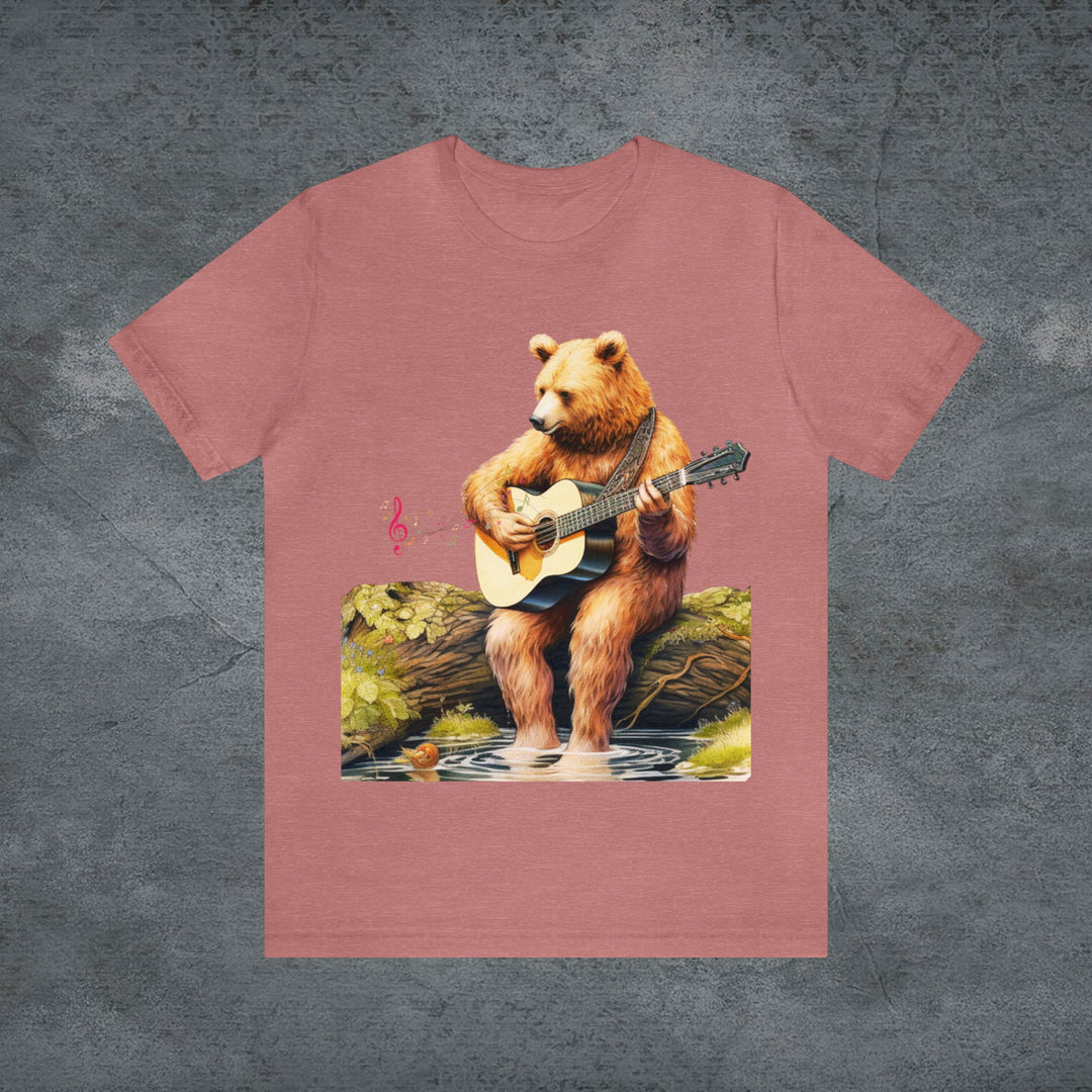 Woodland Serenade: Bear Playing Guitar Tee - Imagin Vibes - 