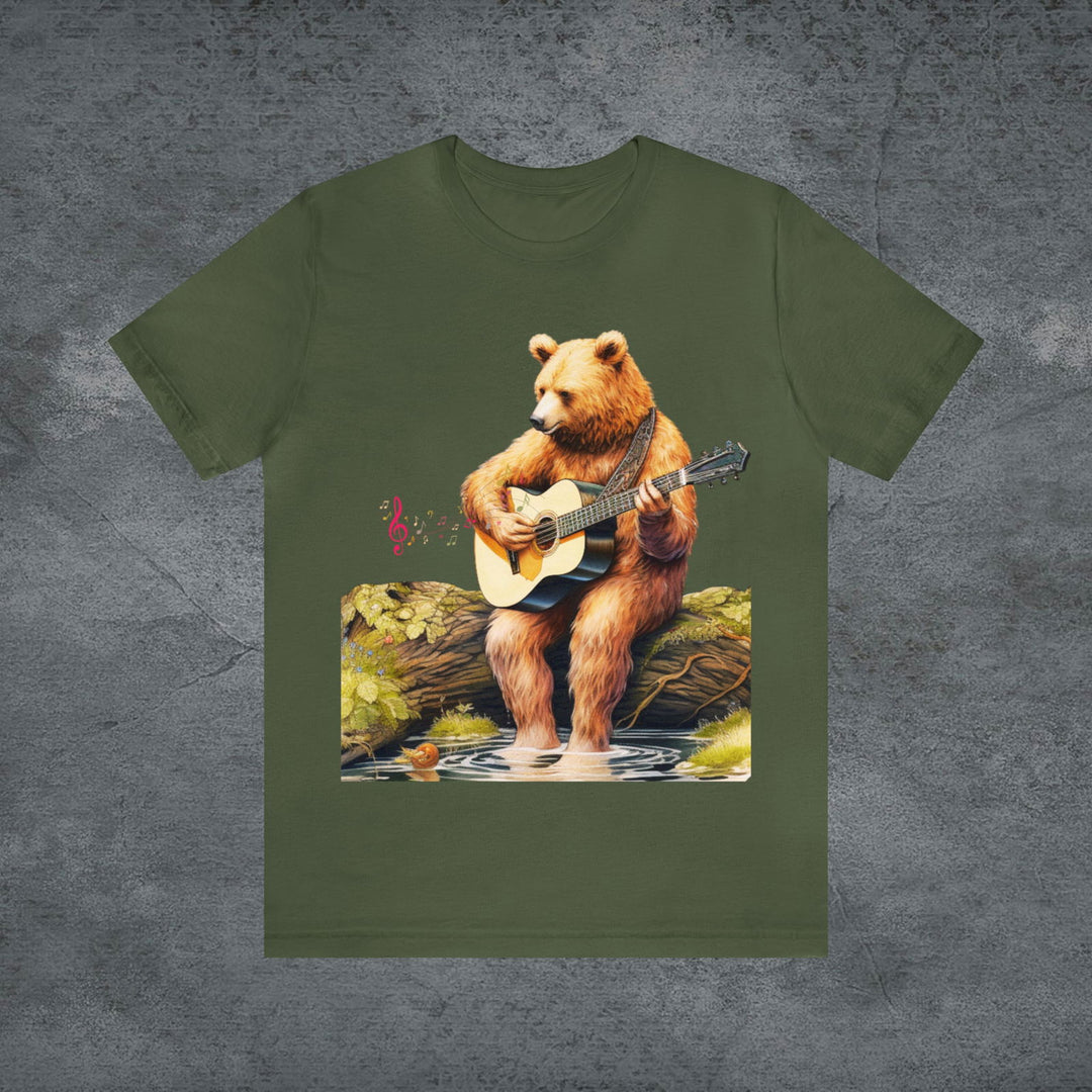 Woodland Serenade: Bear Playing Guitar Tee - Imagin Vibes - 