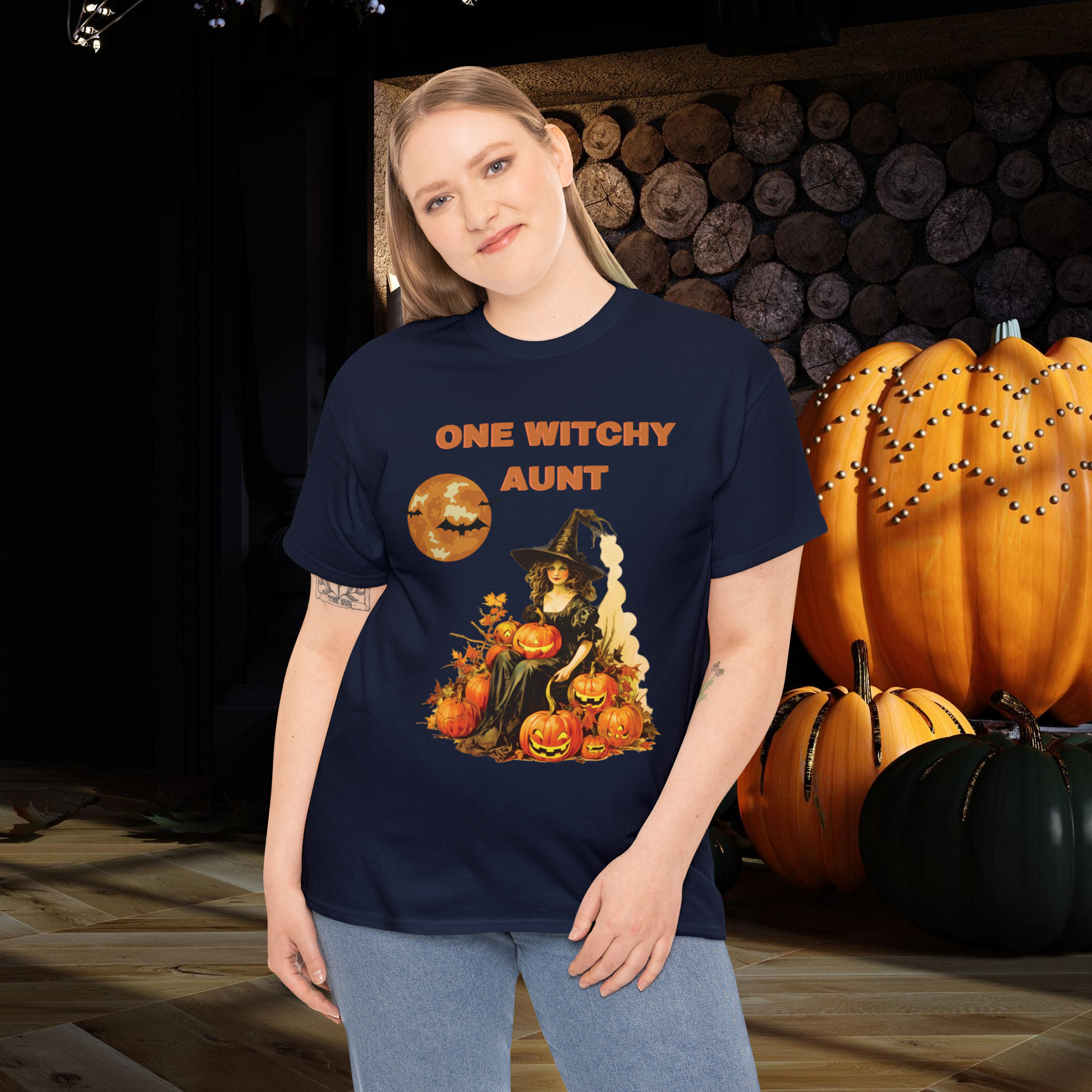 One Witchy Auntie Cotton T-Shirt - Cool Aunt, Aunt Halloween, Perfect Gift for Aunts T-Shirt   