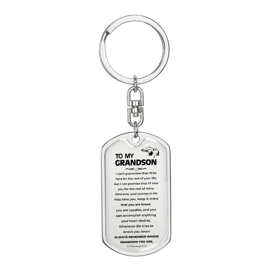 To My Grandson | Remember Whose Grandson You Are | Personalized Keychain - SS293V5 Jewelry ShineOn Fulfillment Dog Tag with Swivel Keychain (Steel) No