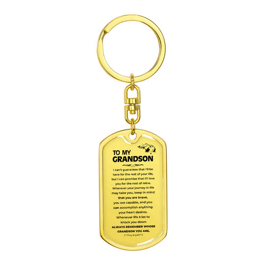 To My Grandson | Remember Whose Grandson You Are | Personalized Keychain - SS293V5 Jewelry ShineOn Fulfillment Dog Tag with Swivel Keychain (Gold) No