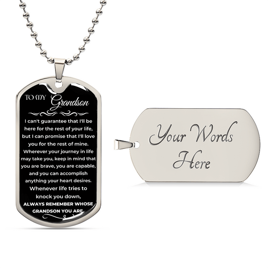 To My Grandson - Beautiful Love Tag - Gift Set - SS9V1 Jewelry ShineOn Fulfillment Military Chain (Silver) Yes