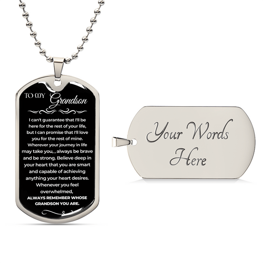 To My Grandson - Beautiful Love Tag - Gift Set - SS9V3 Jewelry ShineOn Fulfillment Military Chain (Silver) Yes