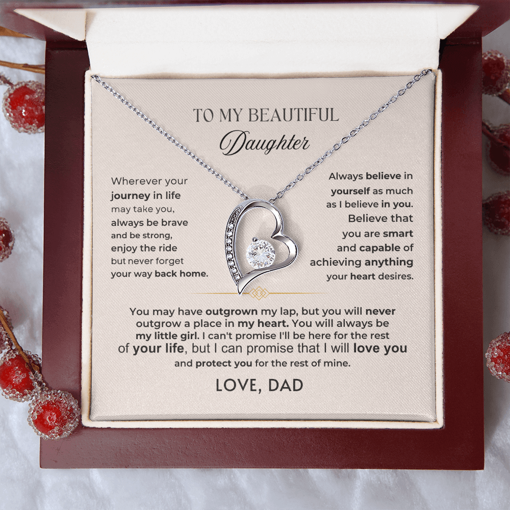 To My Beautiful Daughter Forever Love Necklace, meaningful graduation or birthday gift for daughter from dad.