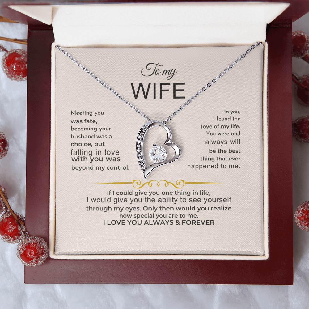 To My Wife Forever Love Pendant Necklace, meaningful milestone wedding anniversary or birthday gift for wife.