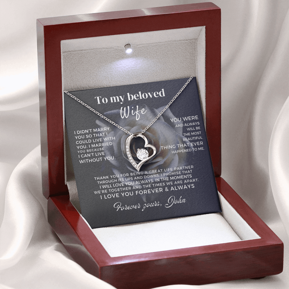 Meaningful valentine day or anniversary necklace for my wife in a gift box with heartfelt message.
