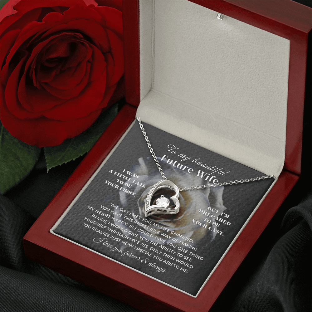 Birthday Gift For Future Wife - Beautiful heart necklace set displayed with a rose in an elegant box.