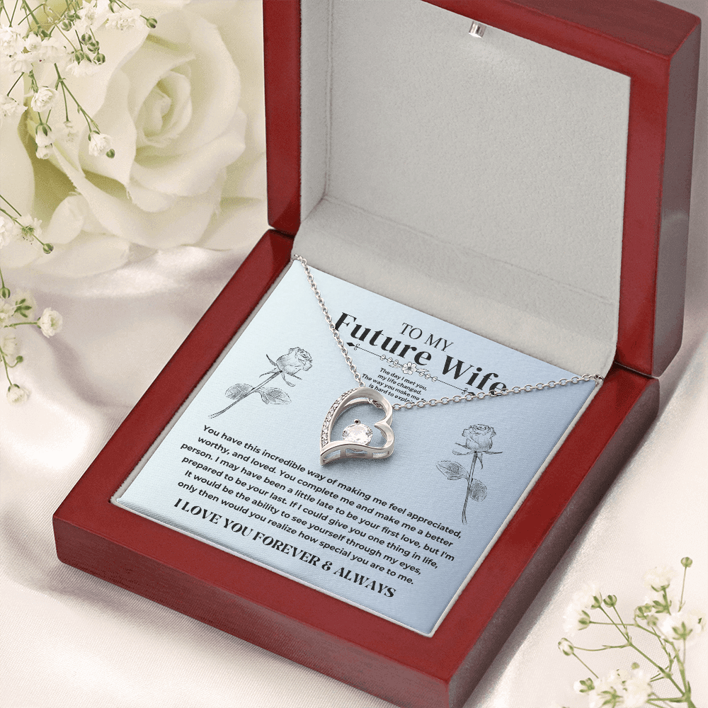 To My Future Wife heart pendant necklace in elegant box, perfect for a meaningful proposal or unexpected surprise gift for future wife.