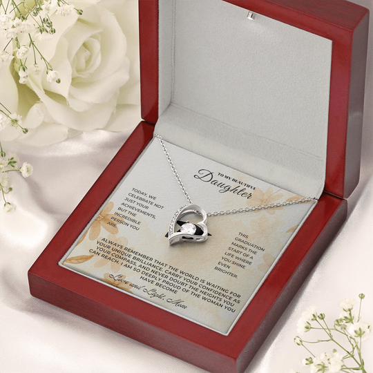 Graduation Gift for Daughter – Graduation Necklace in a beautiful wooden box with heartfelt message.