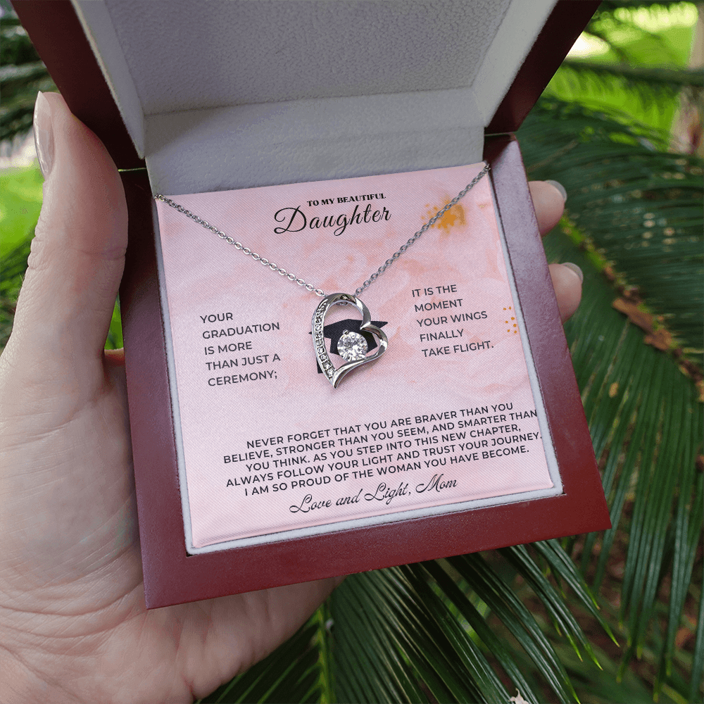 Sentimental Keepsake Jewelry for Daughter displayed in a gift box with heartfelt message and silver necklace.