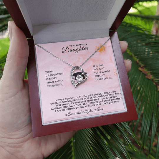 Sentimental Keepsake Jewelry for Daughter displayed in a gift box with heartfelt message and silver necklace.