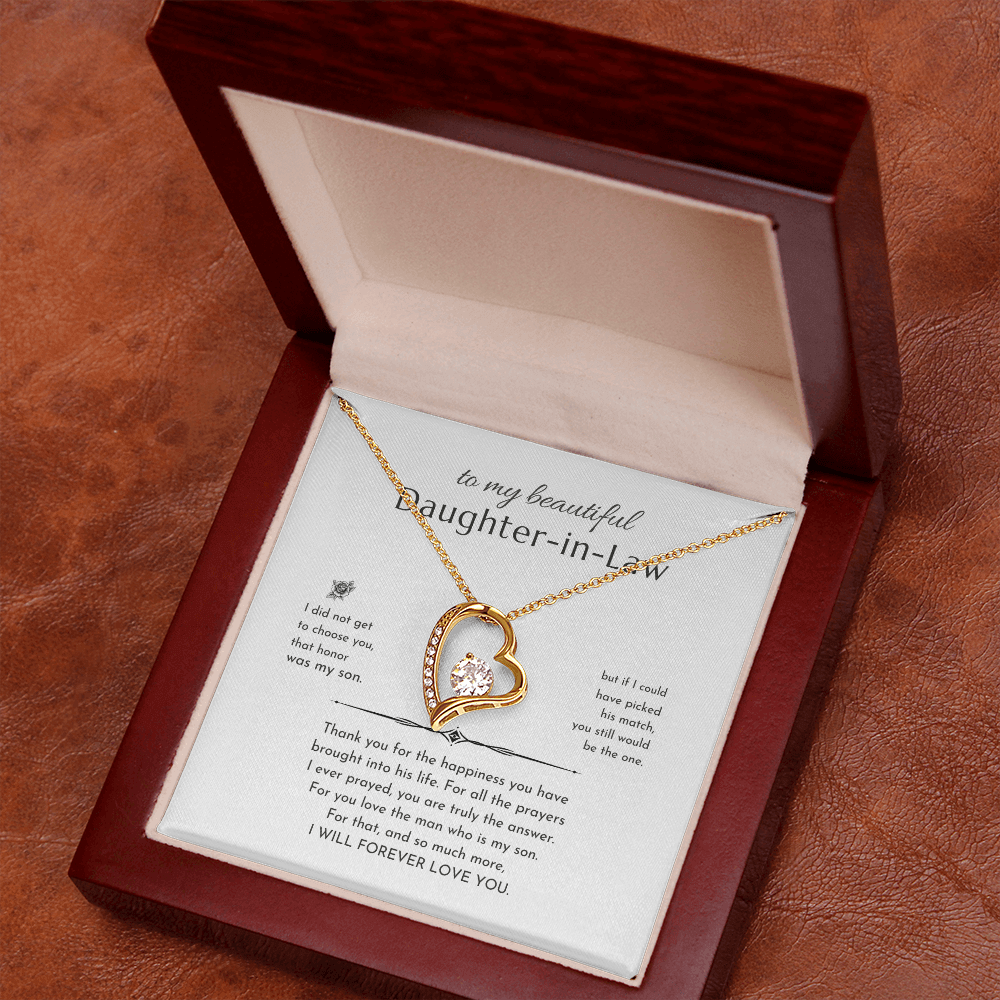 To My Beautiful Daughter-in-Law Knot Necklace in a box, meaningful birthday gift for daughter-in-law keepsake.