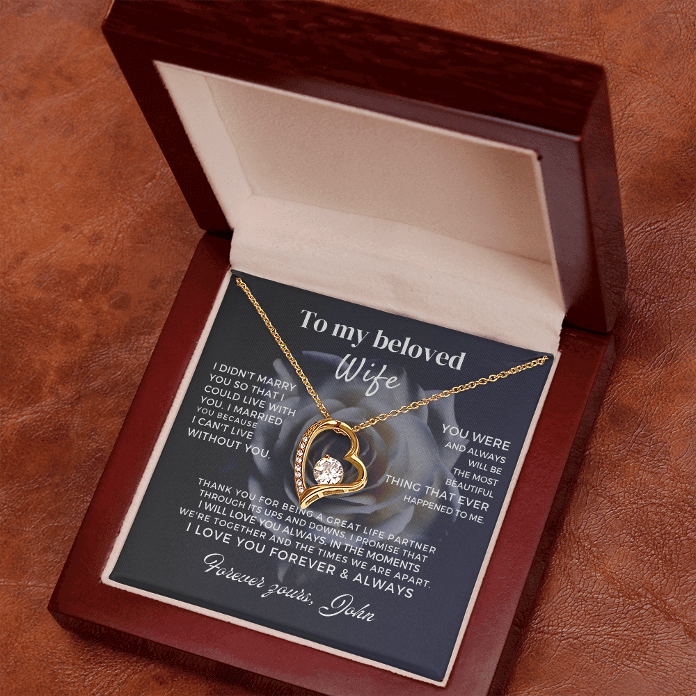 To My Beloved Wife heart pendant keepsake, a meaningful valentine day or anniversary necklace for my wife.
