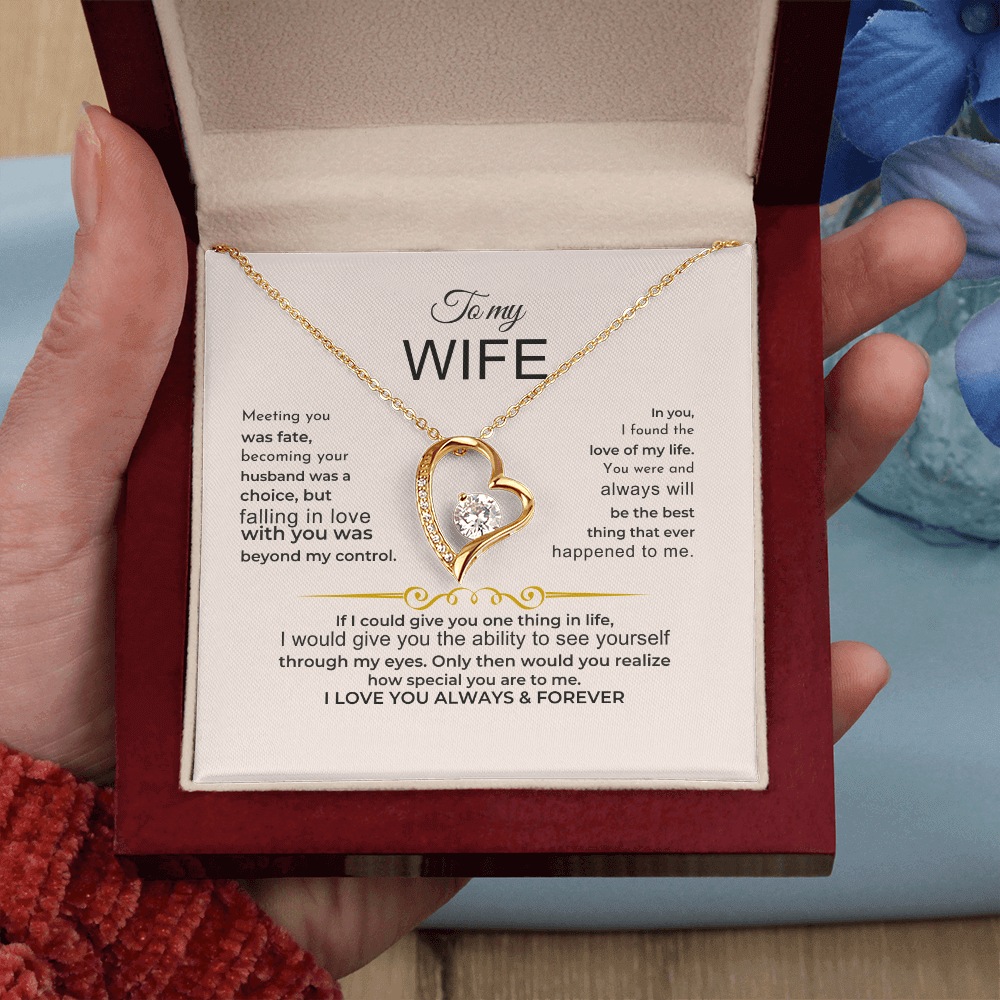 To My Wife necklace with heart pendant and heartfelt message, perfect meaningful milestone wedding anniversary or birthday gift for wife.