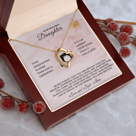 Sentimental Keepsake Jewelry for Daughter necklace in a heart-shaped design, displayed in an elegant gift box.