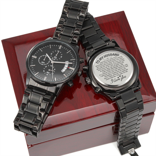 To My Husband - Premium Engraved Wood Watch - SS568H Jewelry ShineOn Fulfillment Luxury Box w/LED