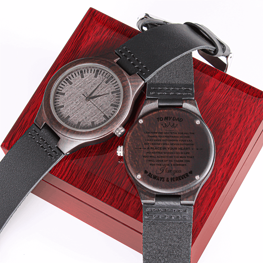 real sandalwood engraved watch custom message back with personalized engraving for Dad and stylish leather strap