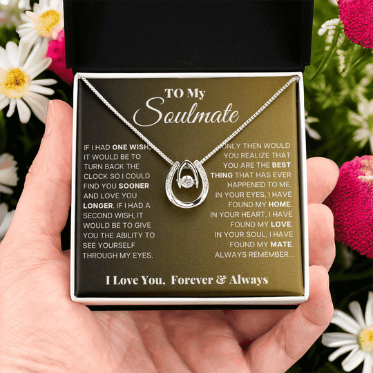 Sentimental birthday gift for soulmate necklace with romantic message card in elegant box.