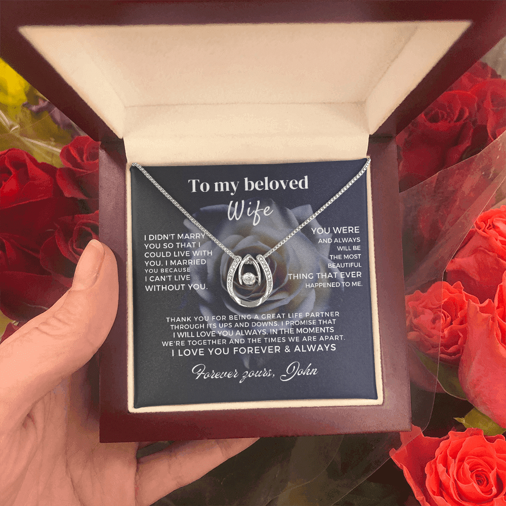 Meaningful valentine day or appreciation necklace for my wife presented in a velvet box with romantic message.