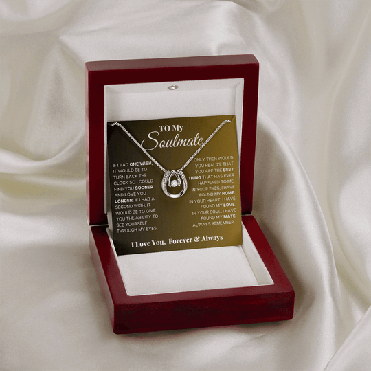 Elegant soulmate necklace with romantic message card, perfect sentimental birthday gift for soulmate.