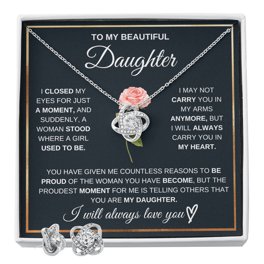 To My Beautiful Daughter - Necklace & Earrings - Beautiful Gift Set - SSD51 Jewelry ShineOn Fulfillment Two Tone Box