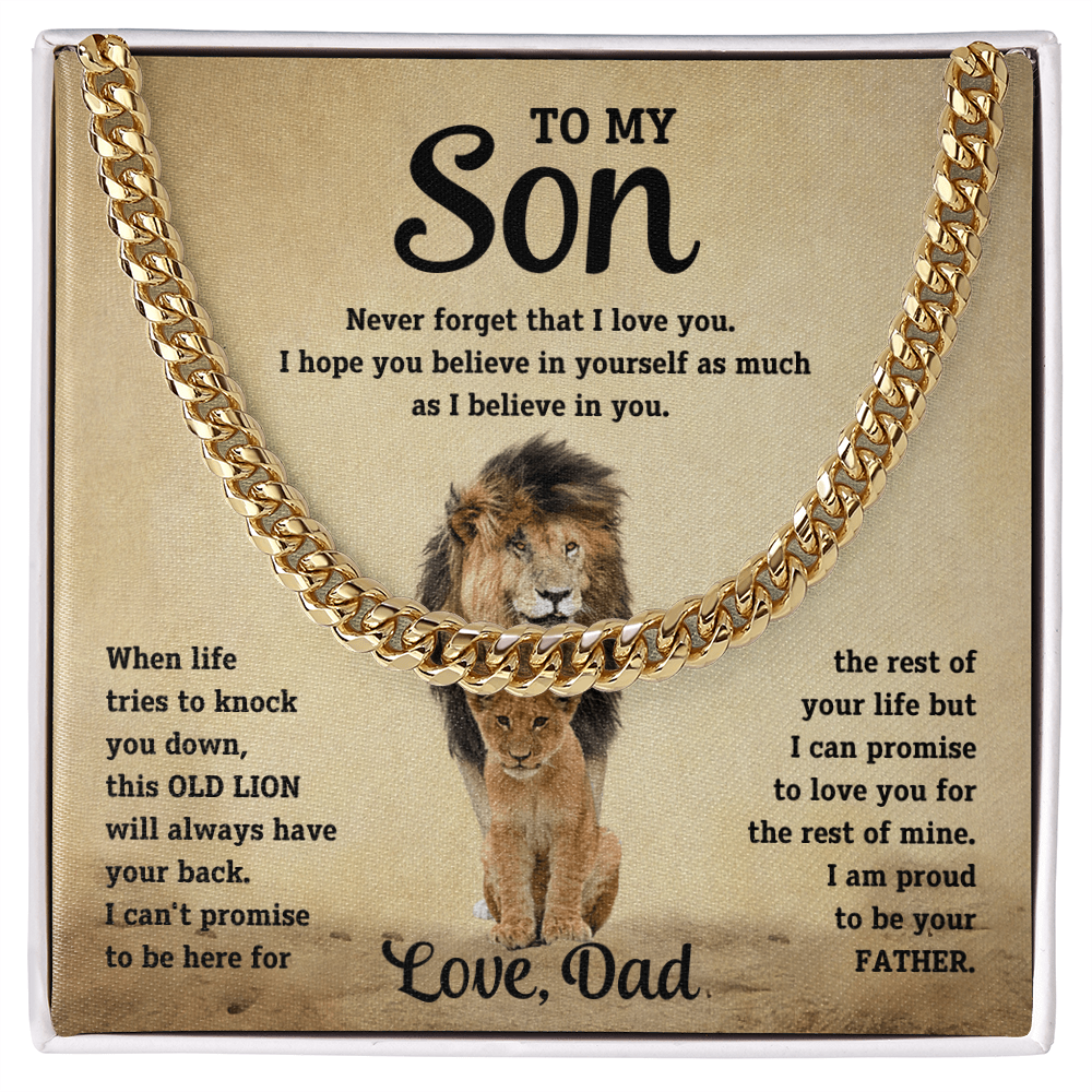 To My Son - Dad - Old Lion - Cuban Chain Gift Set - SS10 Jewelry ShineOn Fulfillment 18K Yellow Gold Finish Standard Box