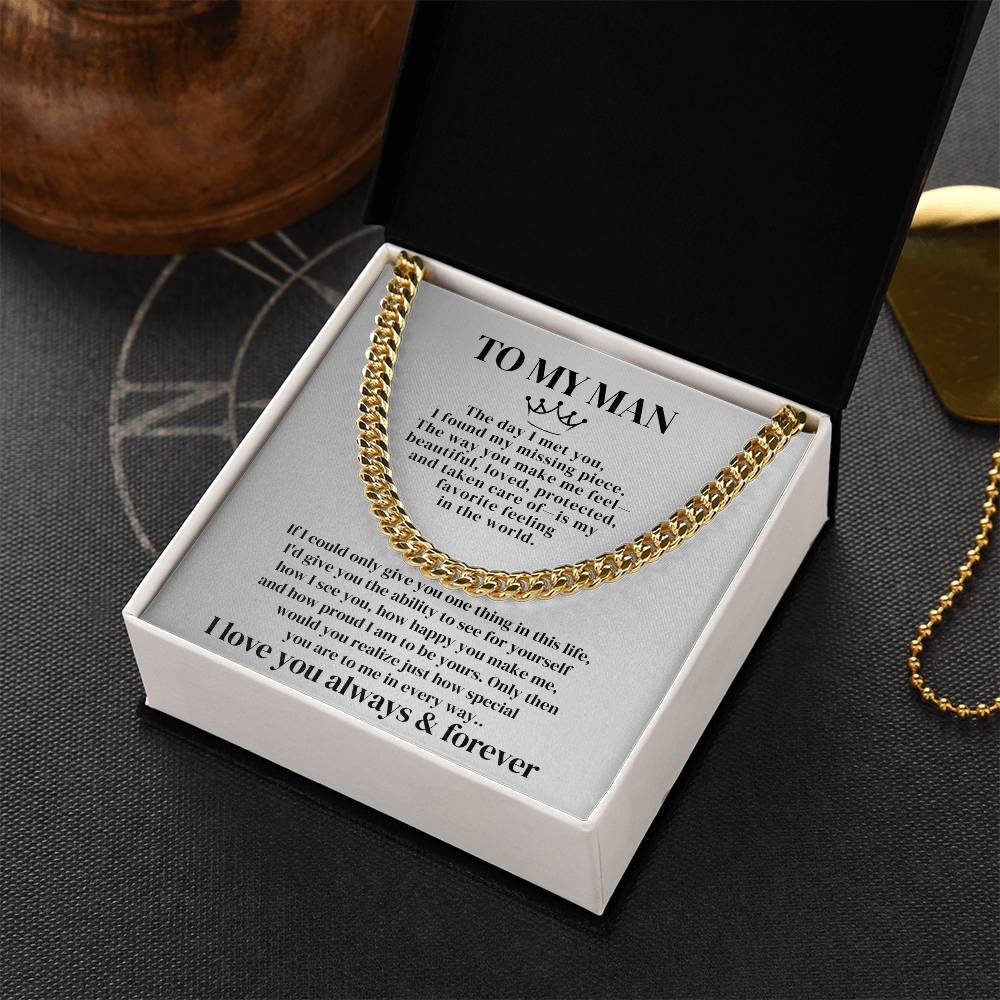 To My Man gift set featuring a 5mm Cuban link chain, perfect as a Meaningful Wedding Anniversary Gift For Him.