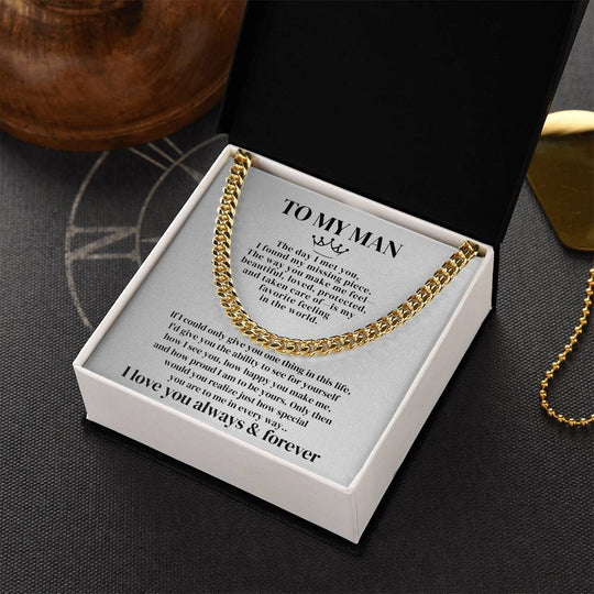 To My Man gift set featuring a 5mm Cuban link chain, perfect as a Meaningful Wedding Anniversary Gift For Him.