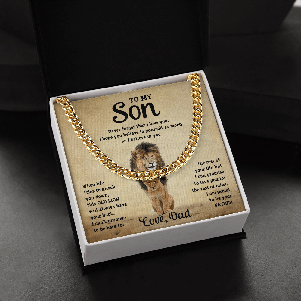 To My Son - Dad - Old Lion - Cuban Chain Gift Set - SS10 Jewelry ShineOn Fulfillment