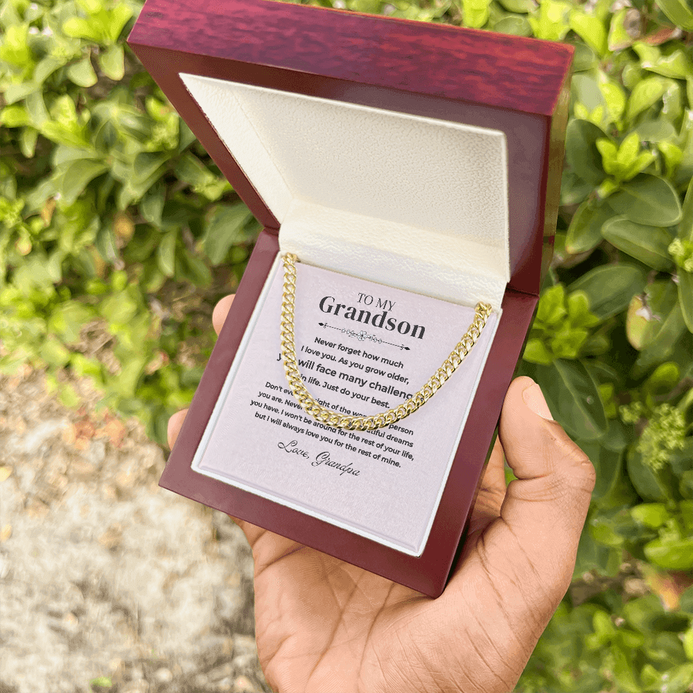Meaningful grandson gift for milestone birthdays or graduation in a jewelry box with a heartfelt message.