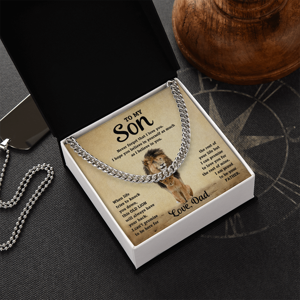 To My Son - Dad - Old Lion - Cuban Chain Gift Set - SS10 Jewelry ShineOn Fulfillment