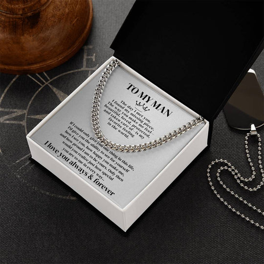To My Man gift box with Cuban link chain, ideal for a Meaningful Wedding Anniversary Gift For Him.