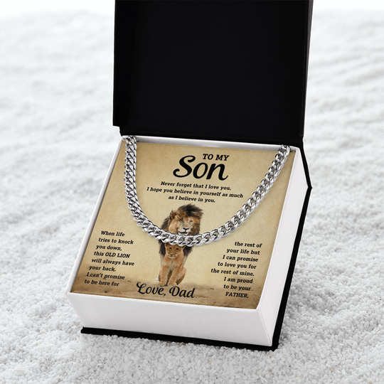 To My Son - Dad - Old Lion - Cuban Chain Gift Set - SS10 Jewelry ShineOn Fulfillment