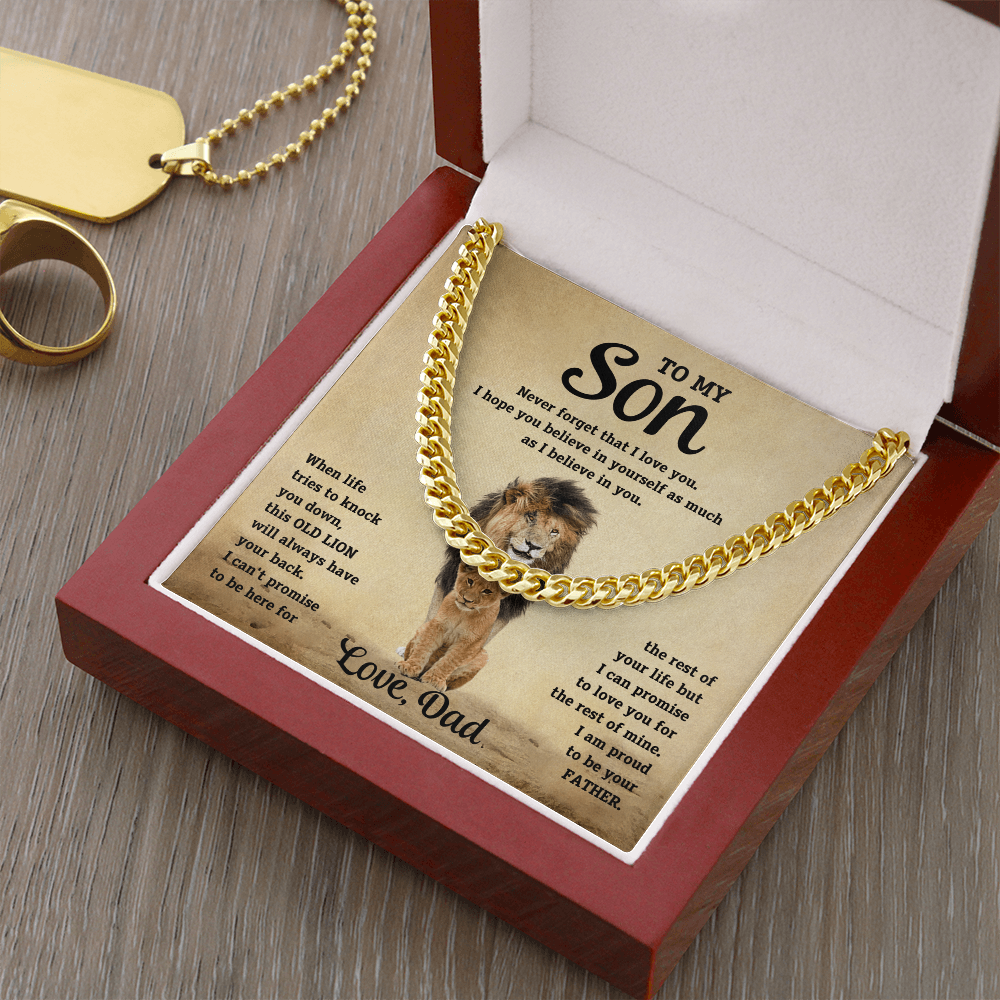 To My Son - Dad - Old Lion - Cuban Chain Gift Set - SS10 Jewelry ShineOn Fulfillment