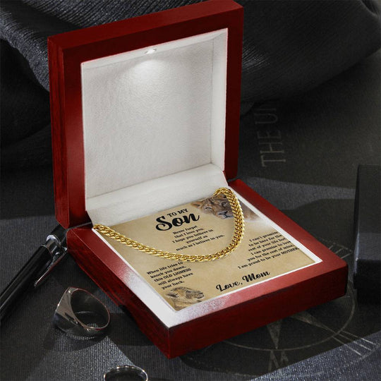To My Son - Love Mom - Cuban Chain Gift Set - SS11V2 Jewelry ShineOn Fulfillment 18K Yellow Gold Finish Luxury Box