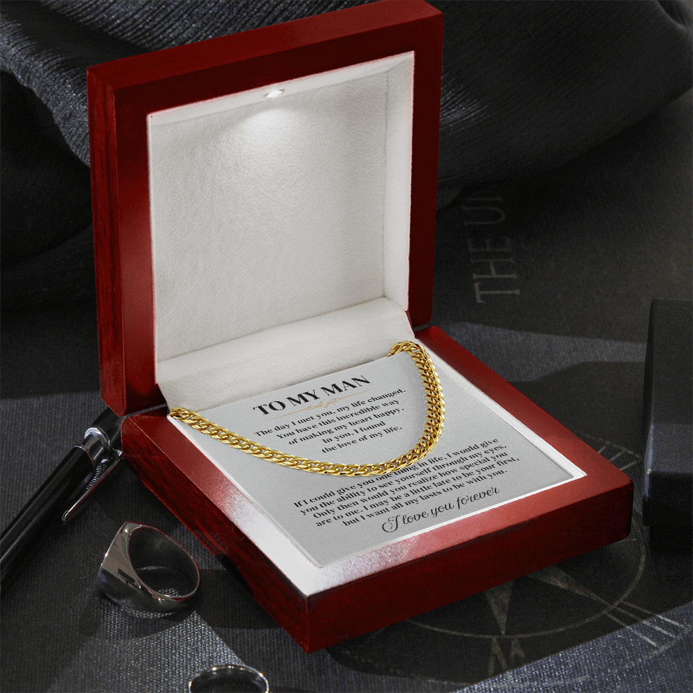 To My Man gift set with 5mm Cuban link chain, a perfect Romantic Birthday Gift For Boyfriend in elegant box.