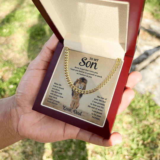 To My Son - Dad - Old Lion - Cuban Chain Gift Set - SS10 Jewelry ShineOn Fulfillment