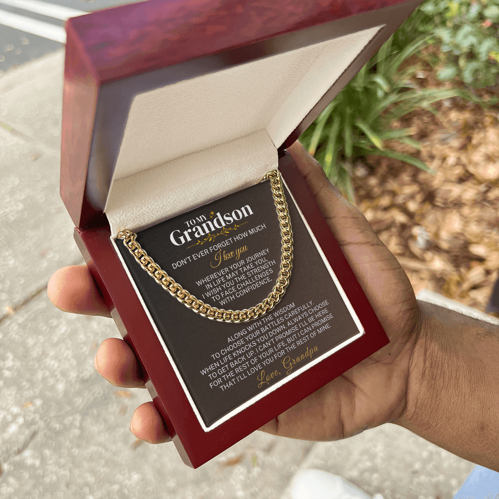 To My Grandson necklace in gift box, a meaningful graduation or unexpected birthday gift for grandson.