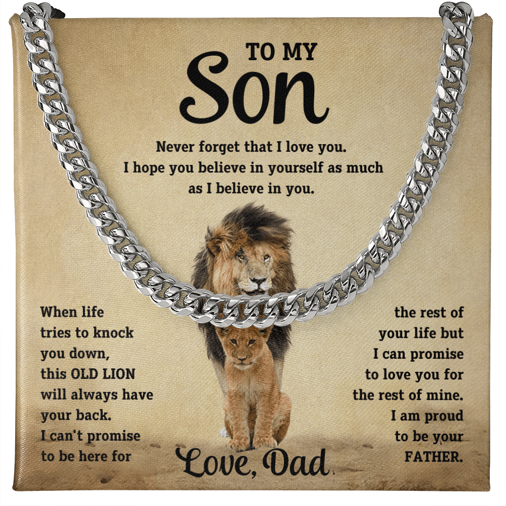 To My Son - Dad - Old Lion - Cuban Chain Gift Set - SS10 Jewelry ShineOn Fulfillment Stainless Steel Luxury Box
