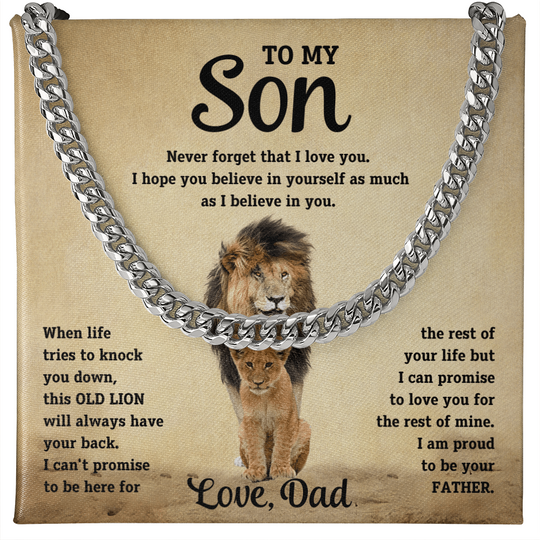 To My Son - Dad - Old Lion - Cuban Chain Gift Set - SS10 Jewelry ShineOn Fulfillment Stainless Steel Luxury Box