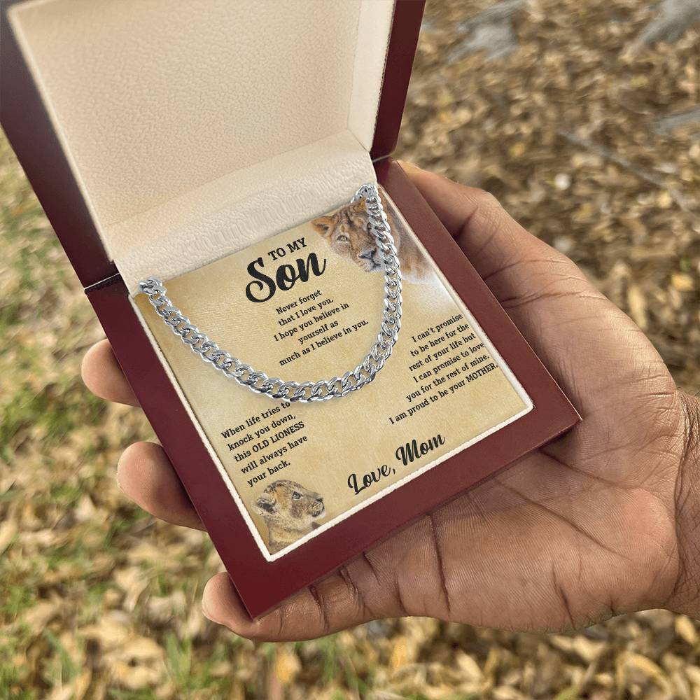 To My Son - Love Mom - Cuban Chain Gift Set - SS11V2 Jewelry ShineOn Fulfillment Stainless Steel Luxury Box