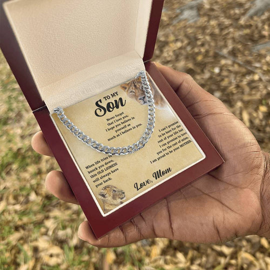 To My Son - Love Mom - Cuban Chain Gift Set - SS11V2 Jewelry ShineOn Fulfillment Stainless Steel Luxury Box