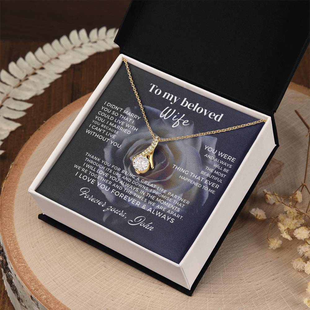 To My Beloved Wife pendant necklace in gift box, a meaningful valentine day or anniversary necklace for my wife.