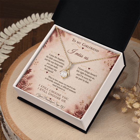 Alluring Beauty Necklace in gift box with heartfelt message, perfect apology gift for girlfriend.