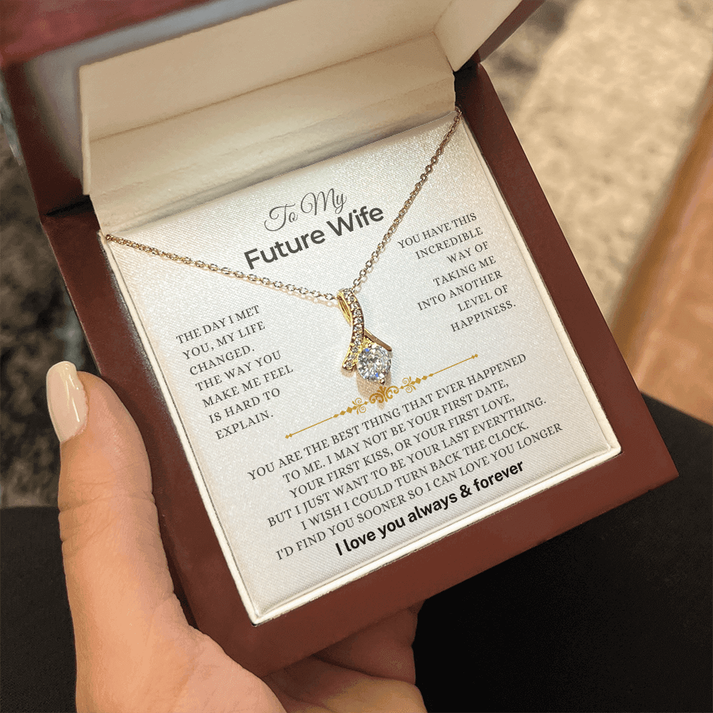 To My Future Wife ribbon pendant keepsake, meaningful proposal or surprise engagement gift for fiancée.