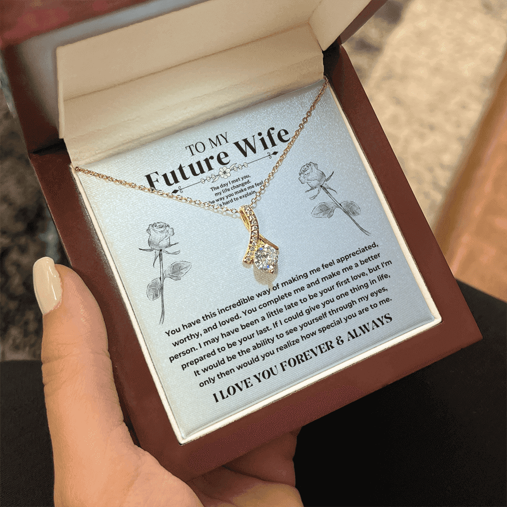 sentimental fiancée appreciation keepsake necklace from USA presented in a gift box for a future wife.