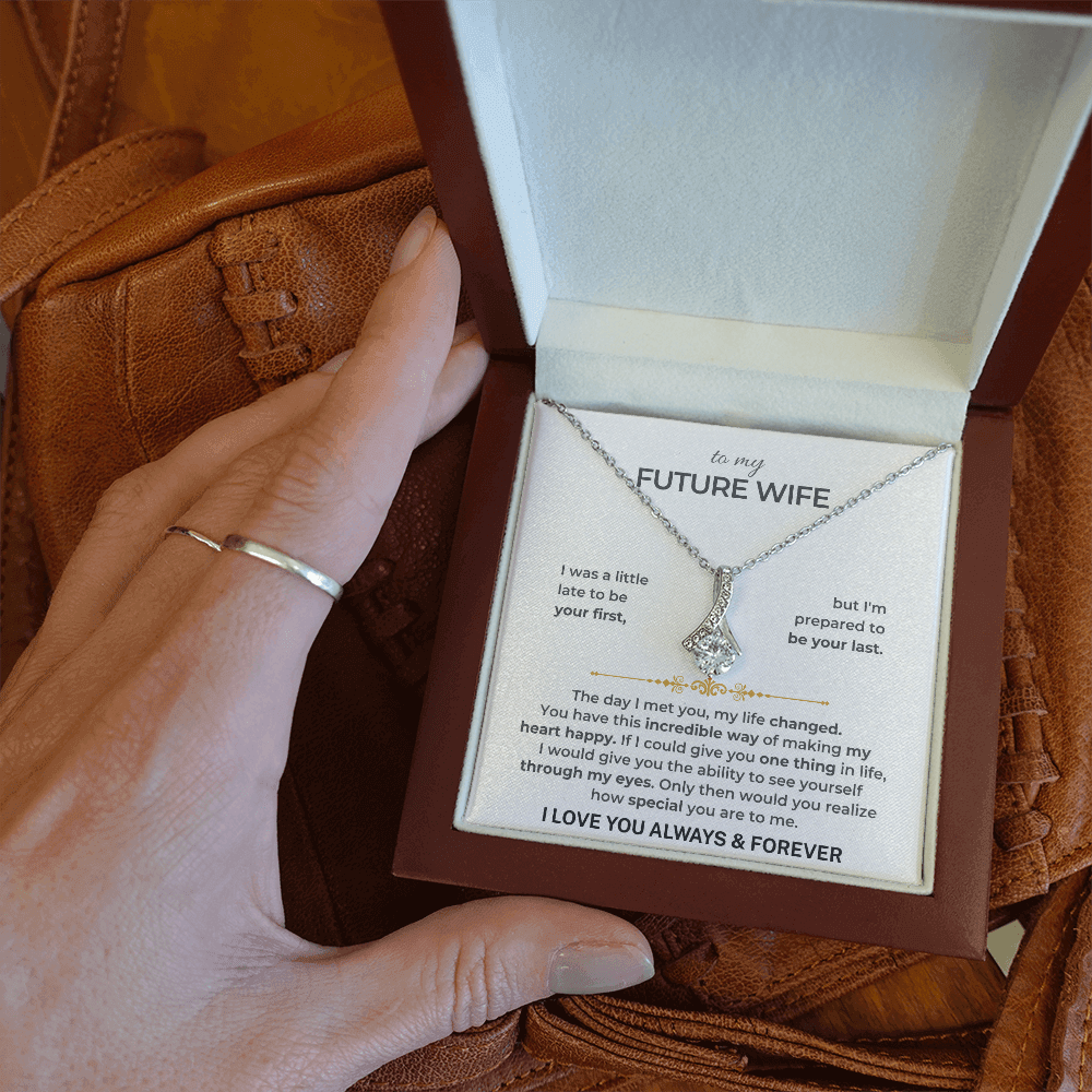Gift For Future Wife necklace in a presentation box, showcasing a heartfelt message for the recipient.